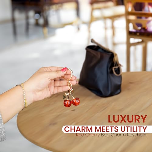 Image of Storite Elegant Cherry Bag Charm Cute Acrylic Handbag Pendant & Purse Keychain Accessory for Women & Girls