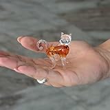 Ca D Oro Tiny 1.7' Amber Glass Cat Figurine Collectible Hand Blown Animal Miniature and Sculpture for Room Decoration, Tabletop and Gift Murano-Style