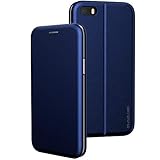 LEICHT: Feines, aber robustes PU-Leder in Blau als Komplettschutz kombiniert mit einem Body aus TPU-Silikon in durchsichtig transparent mit Antigelb-Effekt.