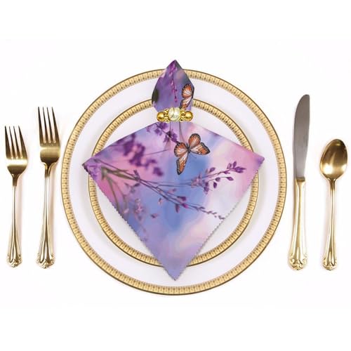 Servilletas de tela para Acción de Gracias y bodas con elegante estampado floral lavanda 4