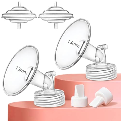 PumpMom-US Kołnierzowe zawory kaczki 13 mm i ochraniacz na przepływ zwrotny kompatybilne z akcesoriami do laktatorów Spectra S1 S2 9Plus, zamienna osłona piersi do części pompy Spectra (13 mm)