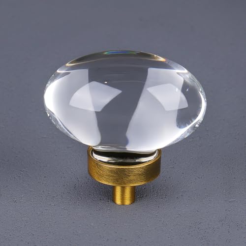 CLCTK 8 Pack Vintage Antique Brass Crystal Cabinet Knobs, Oval