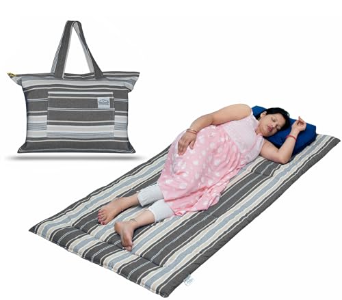 Image of NEXTGO Cotton Filled Mattress Multi Purpose Foldable Mattress with Carry Bag|Portable & Lightweight Gadda|Suitable for Outdoor Travel Camping (Brown White Lining,Single: 30x78 Inch Or 2.5x6.5 Feet)