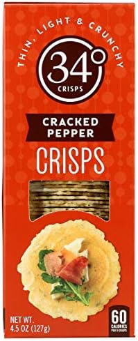 34 Degrees Crisps | Cracked Pepper Crisps | Thin, Light & Crunchy Crisps, Single Pack (4.5oz)