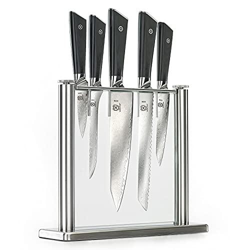 Mercer Culinary Premium Grade Super Steel 6-Piece Knife Set With Glass Block Stand, G10 Handles #TOP1
