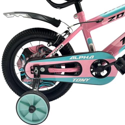 Image of TONY RAW Kids Bicycle14T inch Sports Bicycle Cycle for 3 to 5 Years Baby Kids Boys & Girls with Side Training Wheels & Back Rest Seat /Water Bottle SEMI-Assembled (Pink)