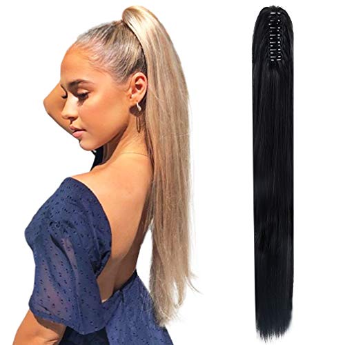 SEIKEA Claw Clip in Long Ponytail Extension Straight Hair for Women Jaw on 22 Inch - Black