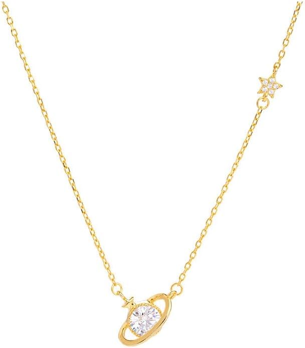 Yocoyee Delicate Saturn Planet Star Neckalce with Zircon Crystal Collar Choker Necklace for Women