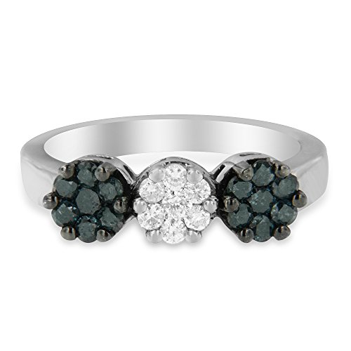 Original Classics 14K White Gold Treated Blue Diamond Floral Ring (0.75 Cttw, Blue Color, I1-I2 Clarity) - Size 6-3/4