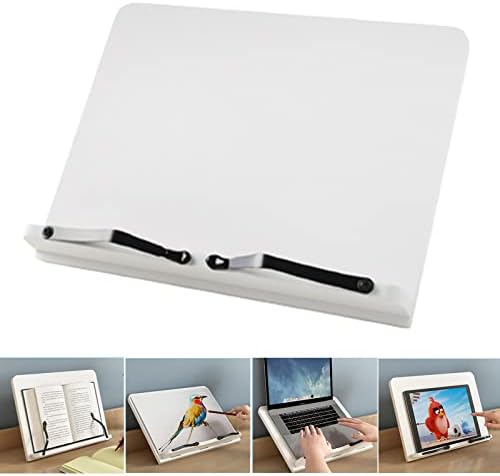 Adjustable Book Stand White Cookbook Stand Recipe Holders Hold Laptop Tablets iPad Textbook Magazine for Reading, Watching, Cooking, Drawing, and More(15.35" x 11.0")