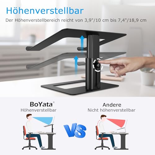 BoYata Laptopständer, Höhenverstellbarer Laptop-Riser, Belüfteter Aluminium-Notebook Halter für Schreibtisch, Kompatibel mit 10-17'' Laptop