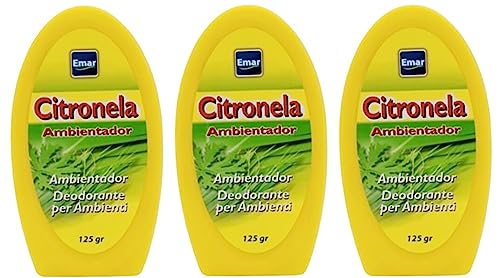 PACK 3 ambientador citronela antimosquitos gel 125 gr. aroma agradable, interior y exterior. Fabricado en España