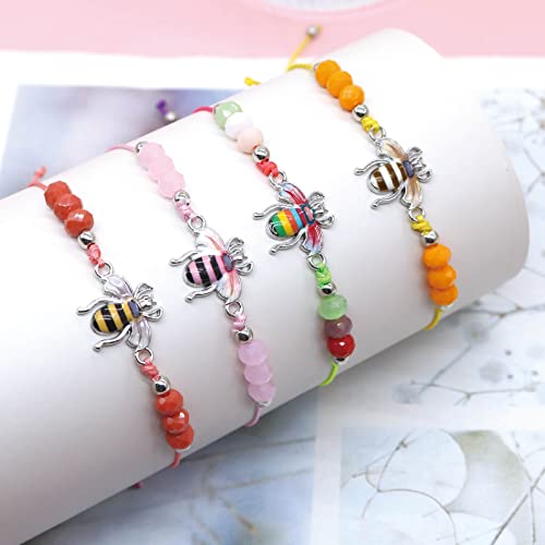 12Pack Colorful Enamel Bee Animal Pendant Bracelet Set Adjustable Woven Friendship Crystal Beads Bracelets For Women Girl Fashion Jewellery Party Gift #TOP5