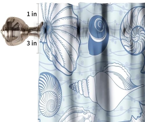 Image of Seashell Kitchen Valance Curtain, Vintage Blue Coastal Corals Sea Beach Sealife Theme Window Treatment Valances for Kitchen Living Room Cafe Decor 54'x18', 1 Panel