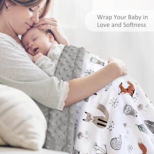 Image of HOMRITAR Baby Blanket for Boys Girls Soft Plush Minky Blanket with Double Layer Dotted Backing for Toddler with Forest Foxes Multicolor Printed 30 x 40 Inch (75 x 100 cm)