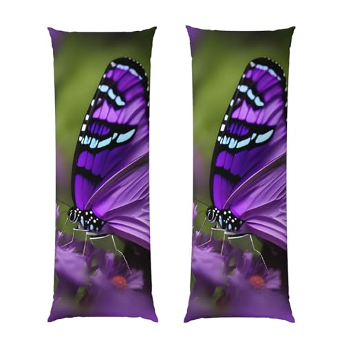 Taie d'oreiller longue papillon violet | Housse de coussin de corps esthétique - 2