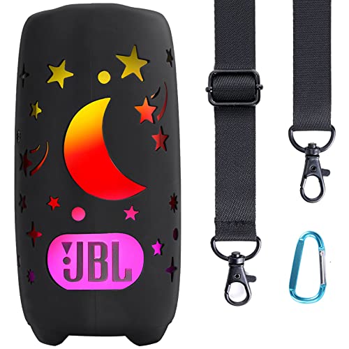 co2CREA Silikonhülle Tragetasche Case für JBL Pulse 5 Lautsprecher, tragbare ultraleichte Silikon Schutzhülle mit Karabiner und Schultergurt (Lautsprecher Nicht enthalten)