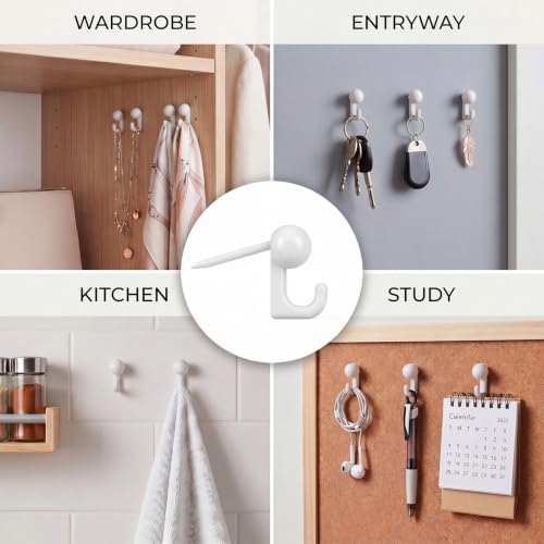 Image of Jetec 30 Pieces Metal Push Pin Hangers Pin Wall Hooks Picture Hanging Picture Nails Frame Oil Painting Hooks on Wooden or Fabric Wall for Home or Office (White)