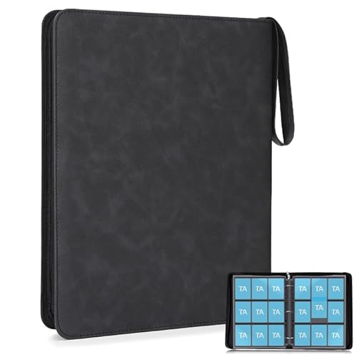 Tatxmalv 30 Páginas Album Cartas, Carpeta Cartas Impermeable eTransparente, Carpeta de Tarjetas Portátil, 540 Bolsas de Cuadrícula con Cremallera, Regalo Ideal para Familiares o Amigos (negro)