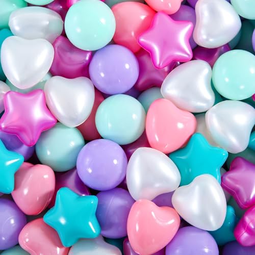 Heopeis Ball Pit Balls – Pack of 50/100/200/500 – Star Heart Round – Crush Proof Plastic – BPA Free & Phthalate Free – Safe Toys for Toddlers Babies Kids – Playpen Pool Tent Birthday Party