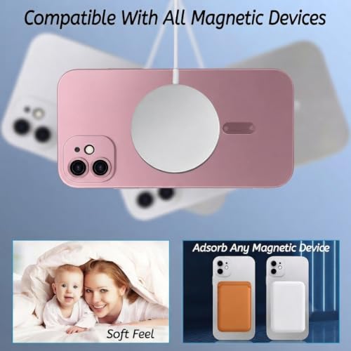 Image of DIZORO Magnetic Case for iPhone 12 Cover [Compatible with MagSafe][Built-in Camera Lens Protector] Slim Soft Silicone Bumper Shockproof Metallic Luster Back Cover Phone Cases (Pink)