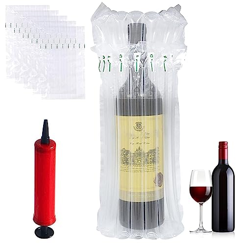 CTCEHL Envasado de Botellas de Vino,10 Pack Bolsa Almohada Column de Aire,Protección de Botellas de Vino,Embalaje Inflable,with Reusable Pump for Safe Packaging and Shipping