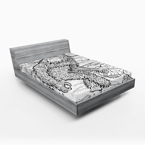 Ambesonne Bigfoot 2 Pack Fitted Sheet, Mythical Yeti Creature, Bed Cover All-Round Elastic Deep Pockets 2 Pieces, Package Contains 2 Full Size Fitted Sheets, Black Print