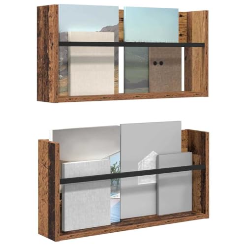 Tomostar Lot de 2 Porte-revues Mural, Porte Support Revues Journaux Document Porte-Magazines Porte-Journaux Étagère à magazines 2 pcs Bois ancien 60 x 12 x 30 cm
