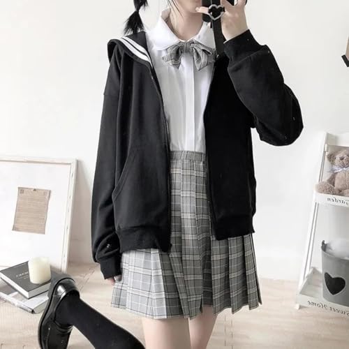 Sailor Collar Zip Up Hoodie Loose Fit Long Sleeve Casual Jacket Soft Comfortable Outerwear Trendy Streetwear4