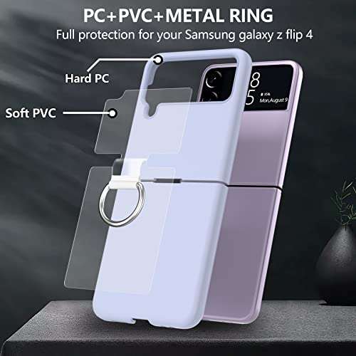 Niffpd For Samsung Galaxy Z Flip 4 Phone Case With Ring, Silicone Flip Cover, Metal Ring, Anti-Fingerprint Shockproof Protective Phone Cover For Samsung Z Flip 4 5G 6.7-Inch (Light Purple) #TOP2