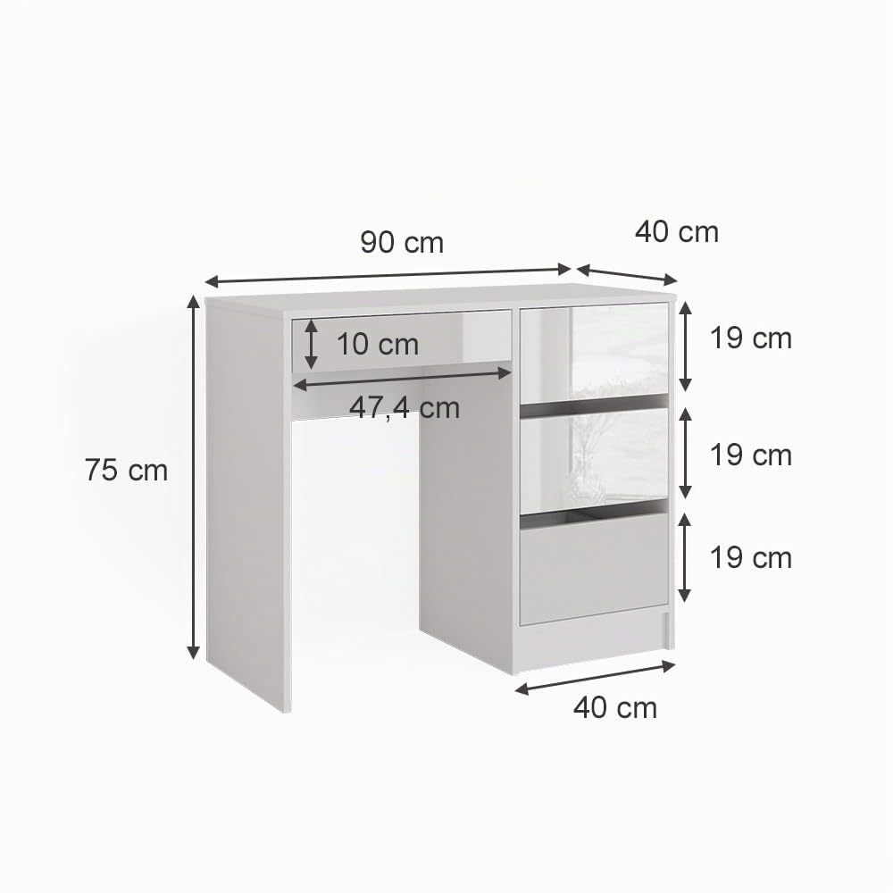Vicco tavolo da toeletta Sherry, Bianco lucido, 90 cm senza specchio