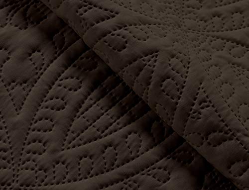 Chezmoi Collection Austin 3-Piece Oversized Bedspread Coverlet Set (Queen, Chocolate) #TOP3