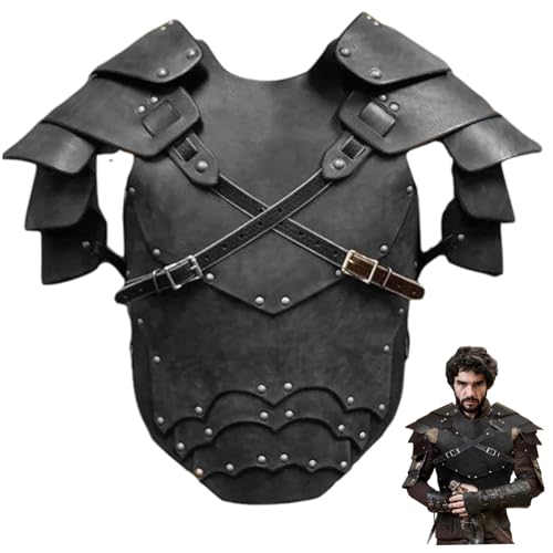 Armadura de caballero medieval con peto de cuero ajustable