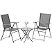 LIFERUN 3-Teiliges Balkonmöbel Set, Bistro Set Metall mit 2 Klappstühlen & 1 klappbarem Glastisch, Gartenmöbel Klappbar, Outdoor Sitzgruppe für kleinen Balkon, Dunkelgrau