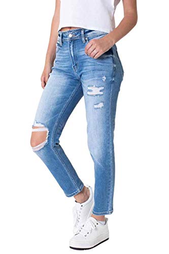 Kancan Women's High Rise Distressed Mom Jeans - KC9198L3