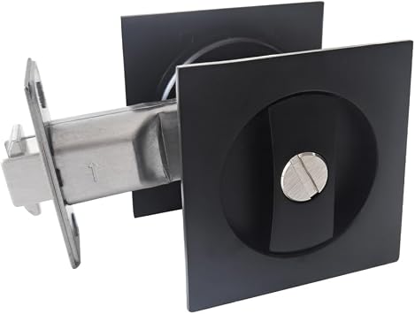 LWZH Privacy Pocket Door Lock,Square Sliding Barn Door Lock Latch,Invisible Recessed Door Lock for 1 3/8 to 2 3/16 Thickness Door Black