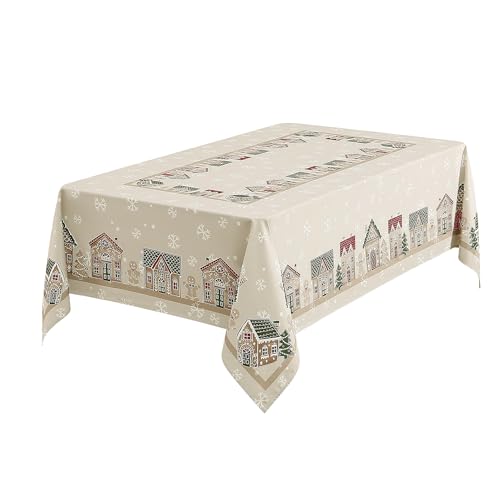 Avanti Linens - Tablecloth, Printed Polyester Tabletop Accessories, Holiday Home Decor (Gingerbread Village, 60" x 120")