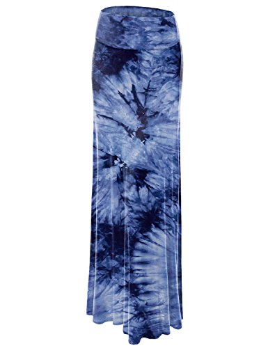 Lock and Love WB1058 Womens Tie Dye Fold Over Maxi Skirt XXXL Navy