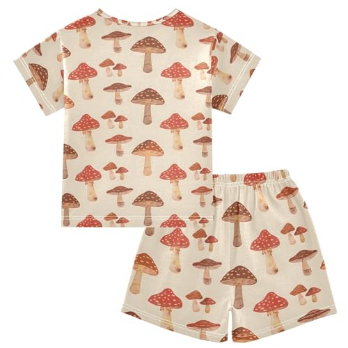 ALAZA Mushroom Retro Pajamas Short Sleeve 2 Piece Sleepwear Top and Bottom Pajama Set Unisex2