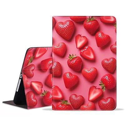 POIUYTREW Case for iPad 5th/6th Generation (9.7-inch, 2017/2018), iPad Air/iPad Air 2 Case, PU Leather Folio Smart Cover with Stand & Auto Wake Sleep, Strawberry