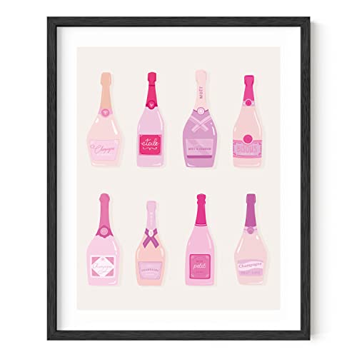 HAUS AND HUES Aesthetic Cocktail Poster - Preppy Picture for Wall, Funky Poster for College Dorm, Colorful Bar Wall Art, Pink Prints for Teen Girls Room, Glam Room Decor for Women (Black Framed 16x20)