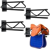 BBTEQEKN 4 Pack Wall Mount Saddle Rack, 23.8 x 12.6 x 7.5 in Heavy-Duty Steel Wall-Mounted Saddle Rack Stand for Western and English Saddles in Tack Rooms, Stables, and Barns, Black