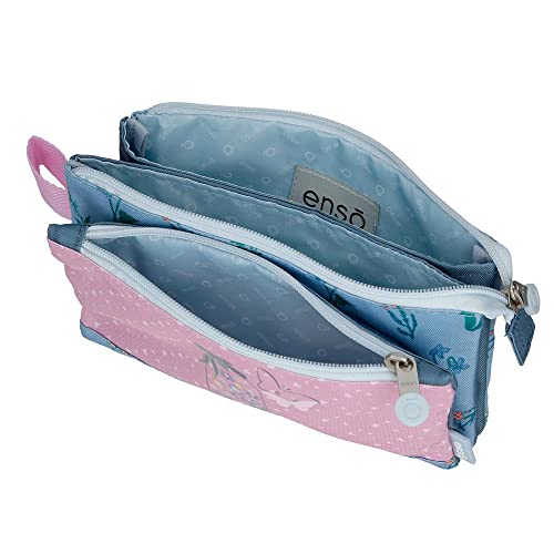 Enso We Love Flowers Triple Pencil Case Pink 22 x 12 x 5 cm Polyester Pink Triple Case, Pink, Triple case - Image 3