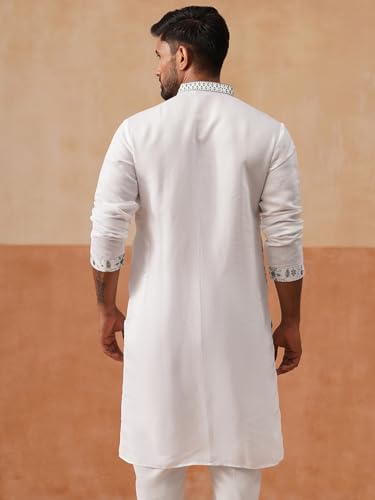 Image of Jompers Men's Silk Blend Embroidered Kurtas (White, M)