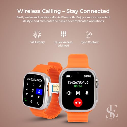 Image of SE HUB Premium SIM Enabled Smartwatch | AMOLED Touch Screen Video Call Capability Health Sensors SpO2 Heart Rate Large Memory Long Lasting Battery 49 mm Smart Wearable for Men Women Black Orange Strap