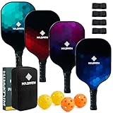Pickleball Paddles Set of 2 or 4, Pickle Ball Rackets 2 or 4 Pack with Fiberglass Surface and...