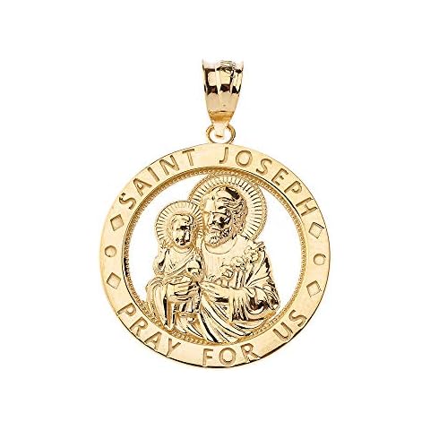 CaliRoseJewelry 14k Saint Joseph Pray for Us Round Charm Pendant in Yellow Gold Cover