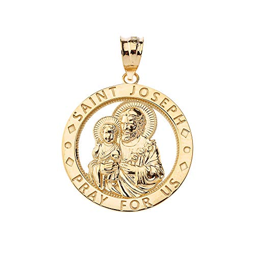 10k Gold Saint Joseph Pray For Us Round Charm Pendant