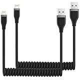 Miger iPhone Charger Cable for Car 2Pack (4ft/1.2m) MFi Certified Coiled Lightning Cable for iPhone