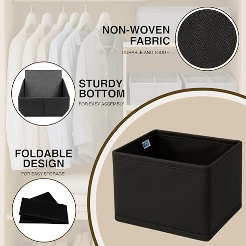 Image of Skrill Non-Woven 6-Piece Foldable Clothing Storage Box Set | Cube Baskets, Bins & Dividers for Closet & Dresser Drawer Organization, Black